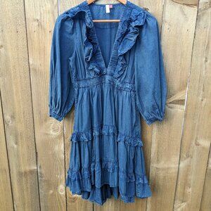 navy blue dress for baby girl Pilcro Long-Sleeve Asymmetrical Ruffled V-Neck Midi Dress main image 1